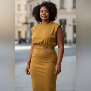 Elegant Mustard Skirt Set for Women XL